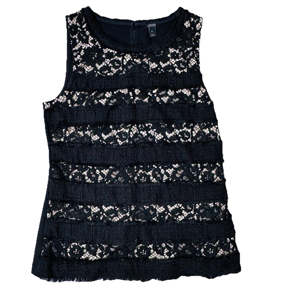 J.Crew Womens Black Lace Lined Blouse Top Sz S Preppy Old Money Capsule